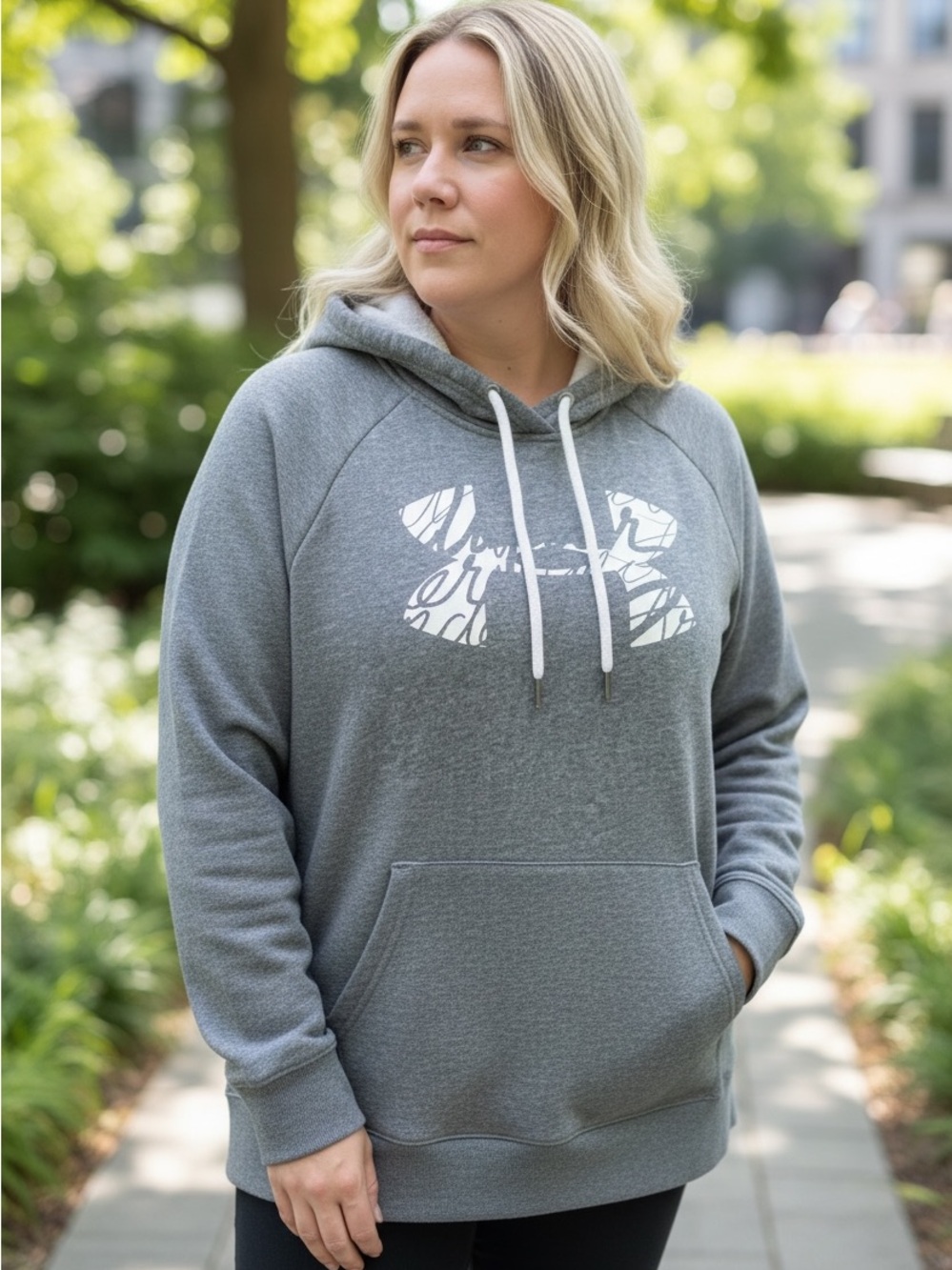 Under Armour Gray Pullover Hoodie with White Logo - Women's